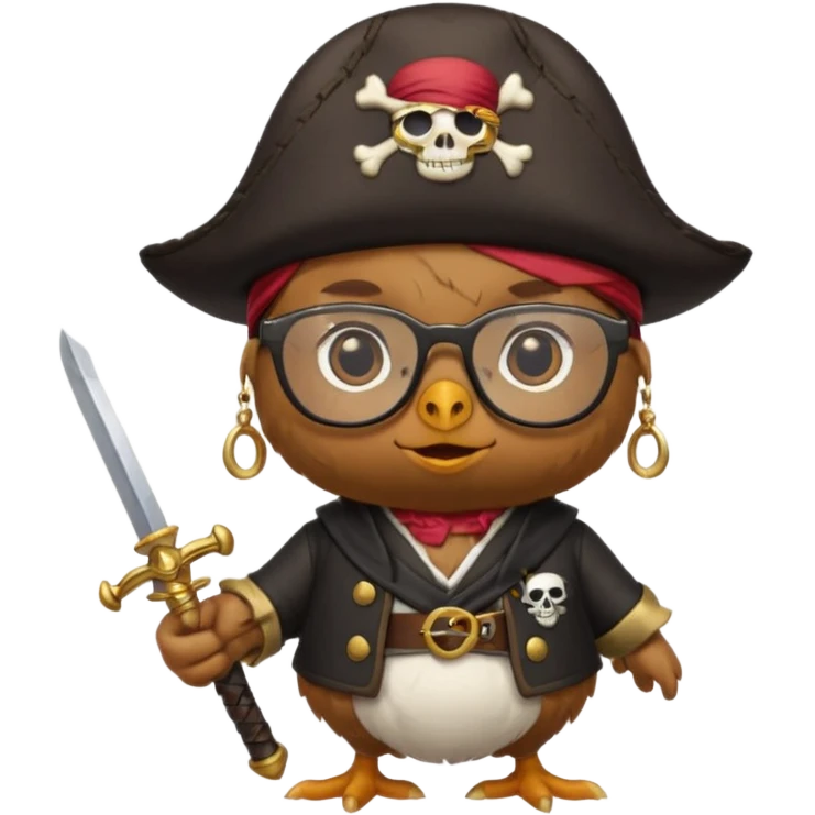 chick animal with glasses, pirate emoji