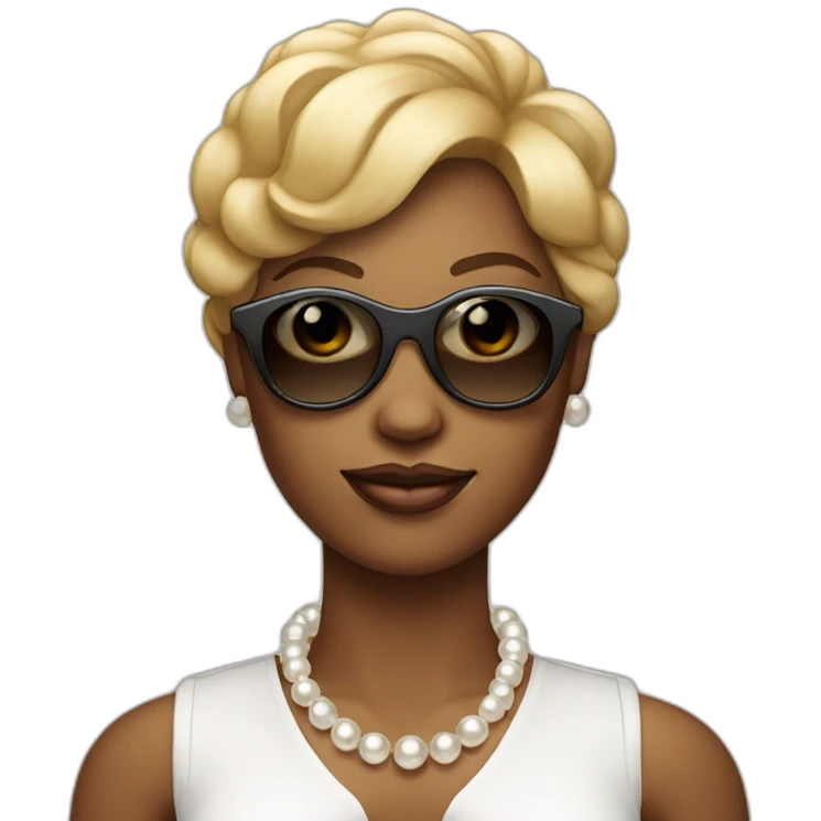 colored woman with blonde short hair and sun glasses with a pearl necklace on emoji