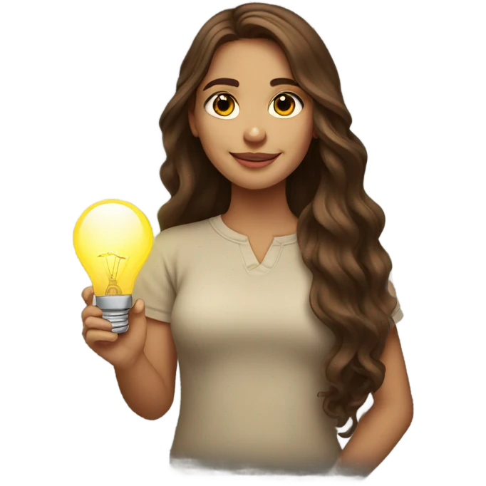 long wavy brown-hair white girl with bulb emoji