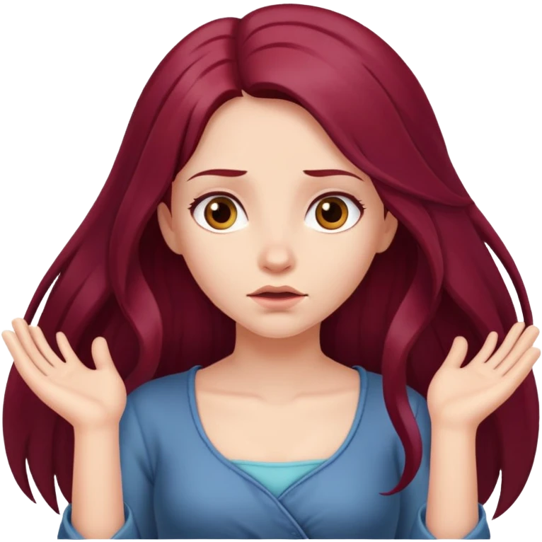 Beautiful long burgundy haired girl, shrugging shoulders emoji