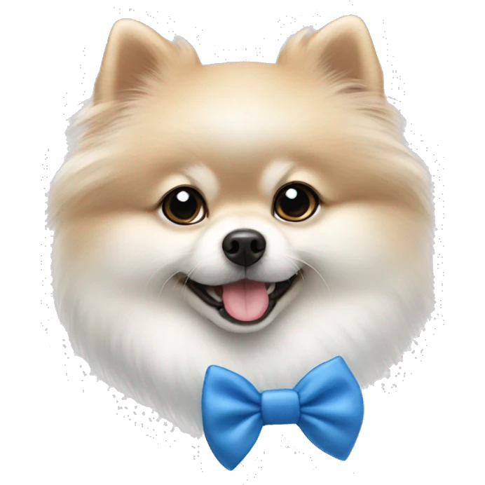 White Pomeranian blue bow collar emoji