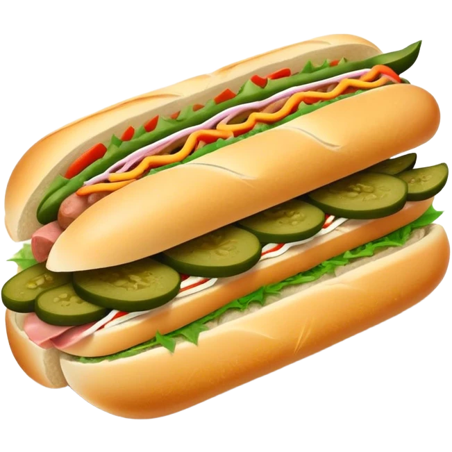 Cinematic Realistic B√°nh m√¨ Sandwich Dish Emoji, showcasing a crusty baguette filled with savory meats, pickles, and fresh herbs rendered with dynamic detail and appetizing lighting. emoji