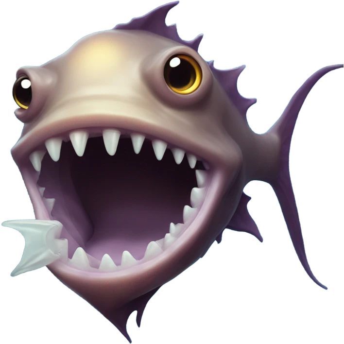 Anglerfish with a glowing lure hanging from its forehead, sharp teeth, and big eyes. emoji