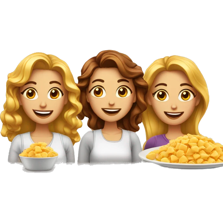 Tres chicas con unos macarrones con queso  emoji