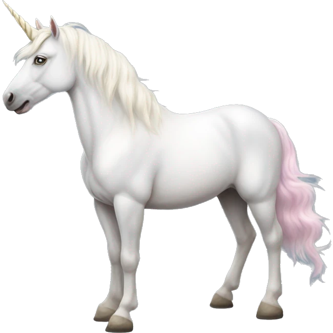 Fullbody realistic four-legged White unicorn with pastel color mane  emoji
