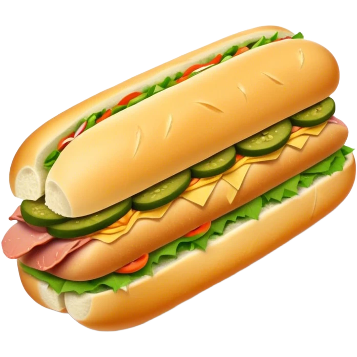 Cinematic Realistic B√°nh m√¨ Sandwich Dish Emoji, showcasing a crusty baguette filled with savory meats, pickles, and fresh herbs rendered with dynamic detail and appetizing lighting. emoji
