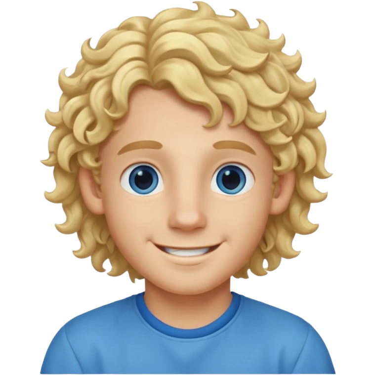 blonde boy with long curly hair past his hears smiling emoji