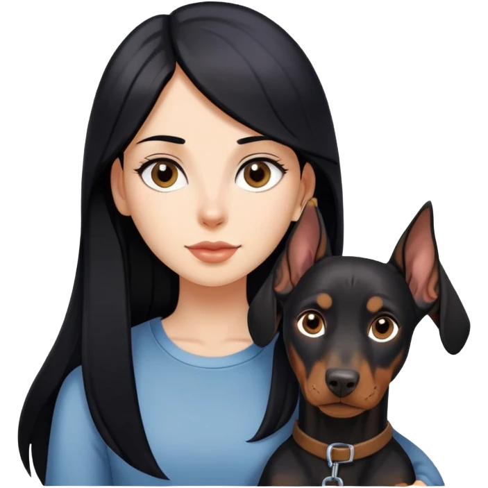 girl with long black hair and doberman dog emoji