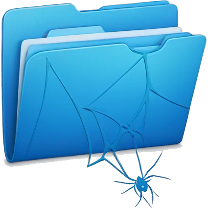 blue folder icon with a spiderweb on top emoji