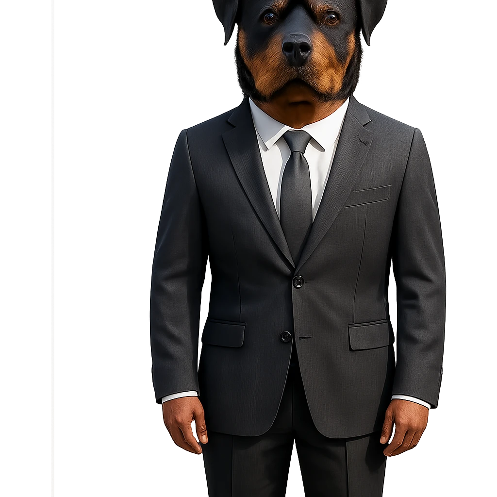 full body Rottweiler dog dressed in a clean and professional suit emoji