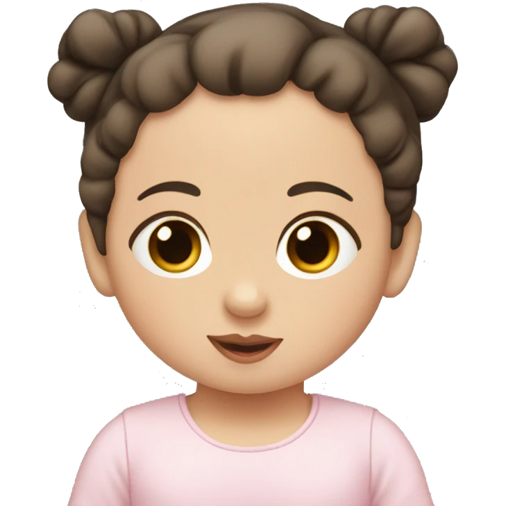 White little brown-eyed baby with dark hair, two pigtails, plump lips emoji