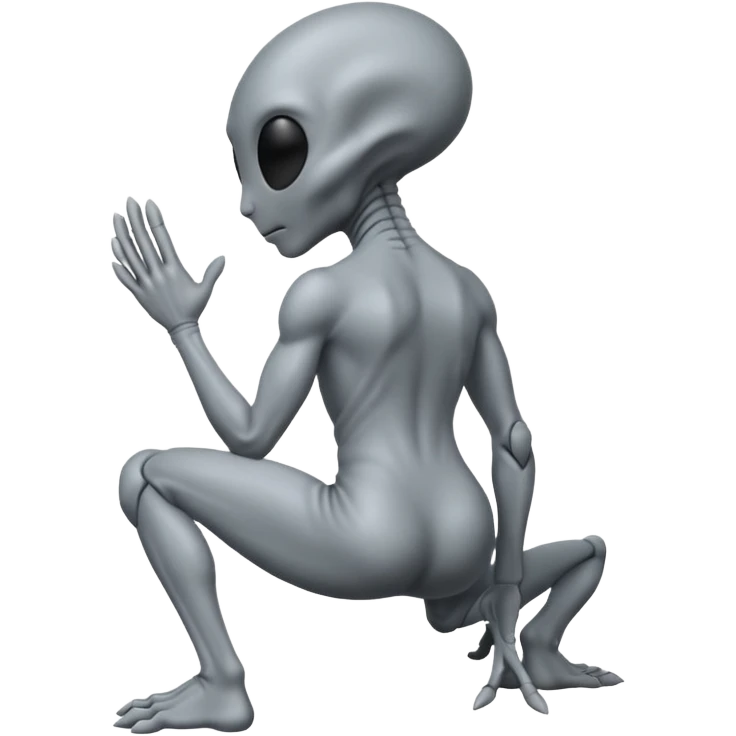 fullbody gray alienon kneeling BACKVIEW emoji