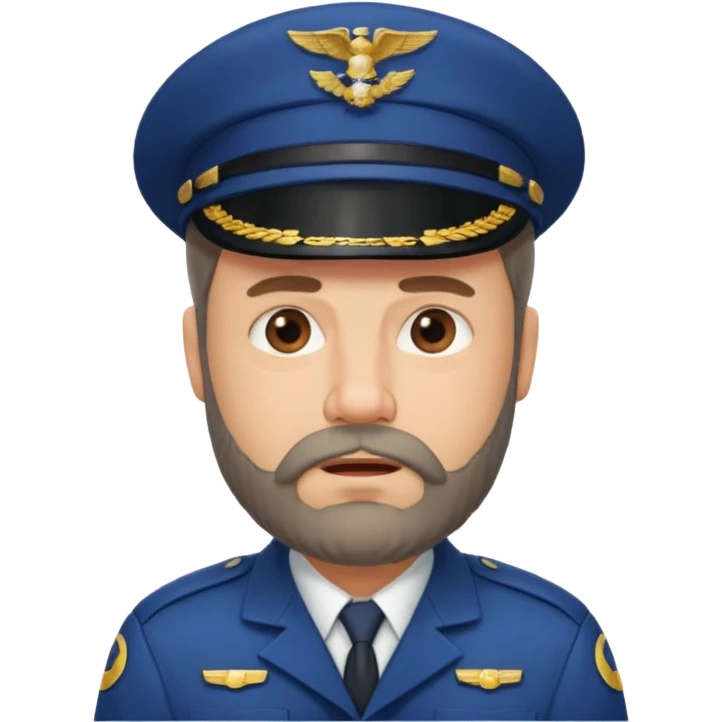 Middle-age, beard, wearing pilot uniform include hat, irritate attitude emoji