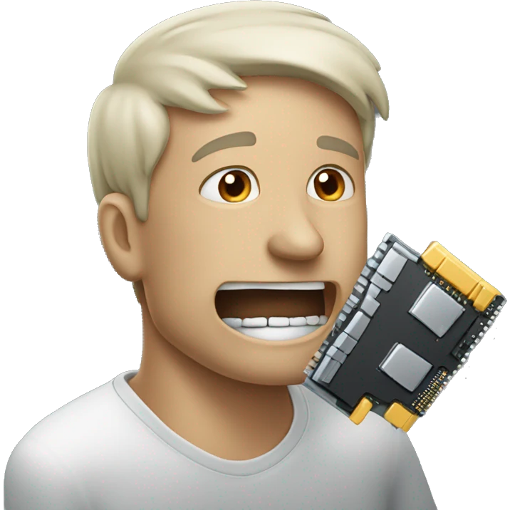 A man which biting a physical computer memory  emoji