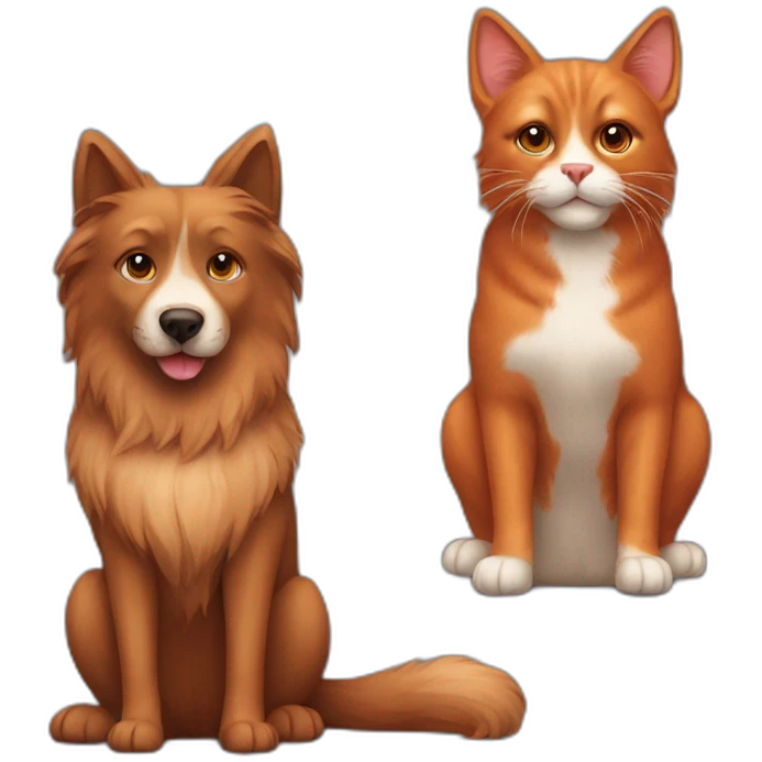 A brown furry dog and a red cat sitting emoji