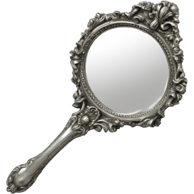 vintage rococo silver hand mirror emoji