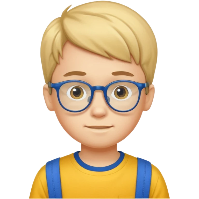 10 years old boy with glass and yellow T shirt and blue trousers emoji
