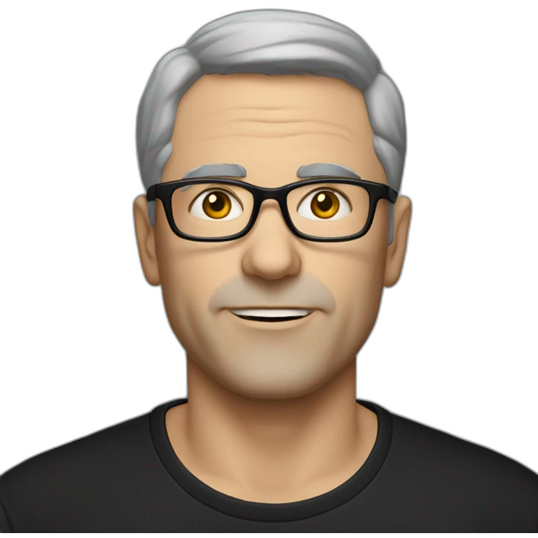 middle-aged-thin-white-man, black-short-hair-&-glasses,-wearing-black-t-shirt, facing right emoji