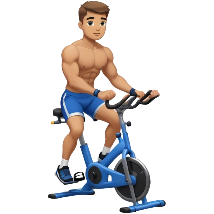 buff guy blue shorts black stationary bike emoji