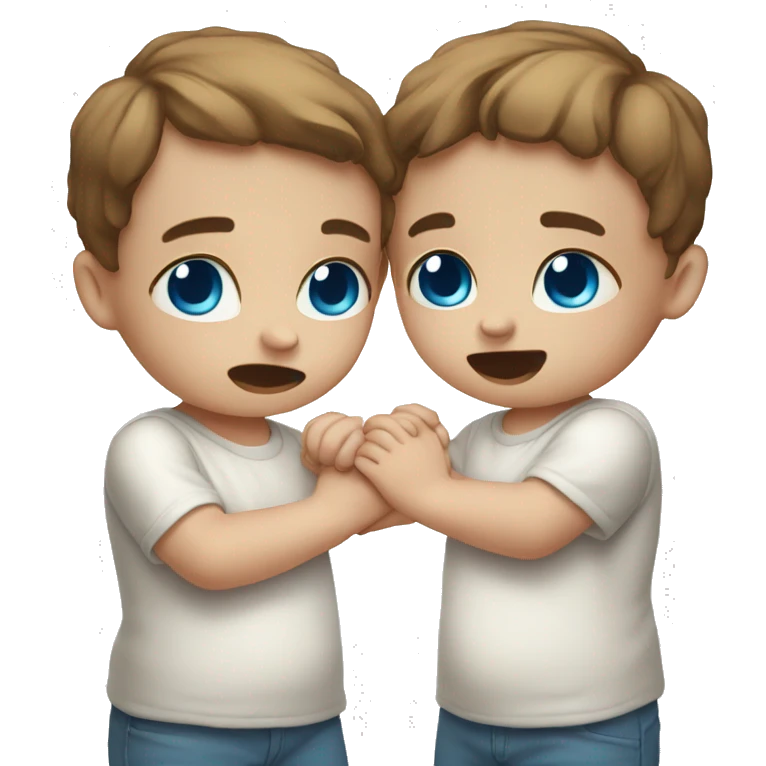 two crying white babies holding hands brown hair blue eyes  emoji