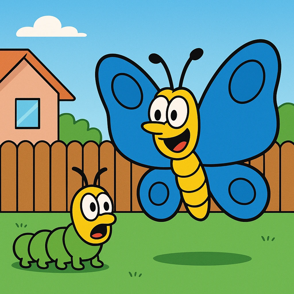 The caterpillar (a small, soft insect with many legs) morphed into a butterfly. emoji