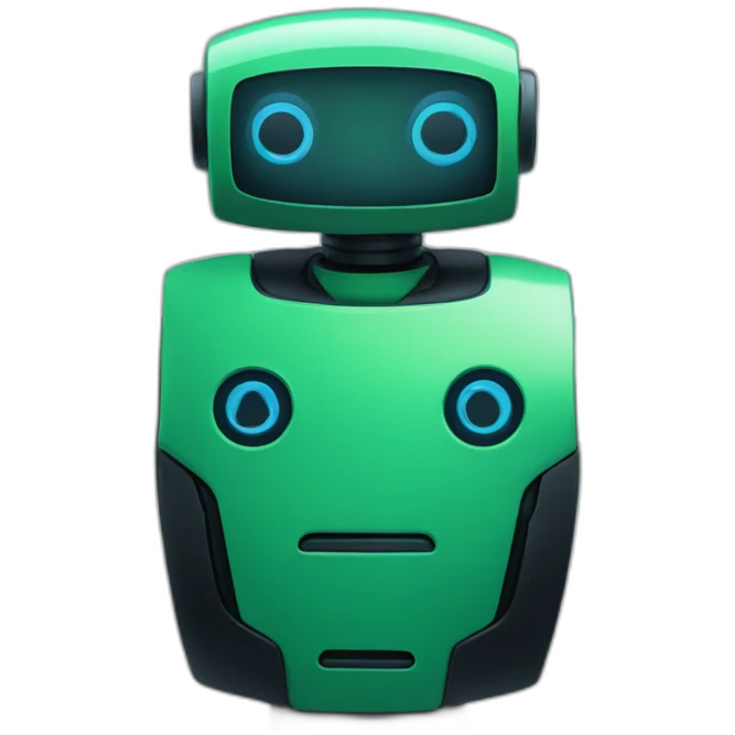 Green and black robot AI with a shade of blue emoji