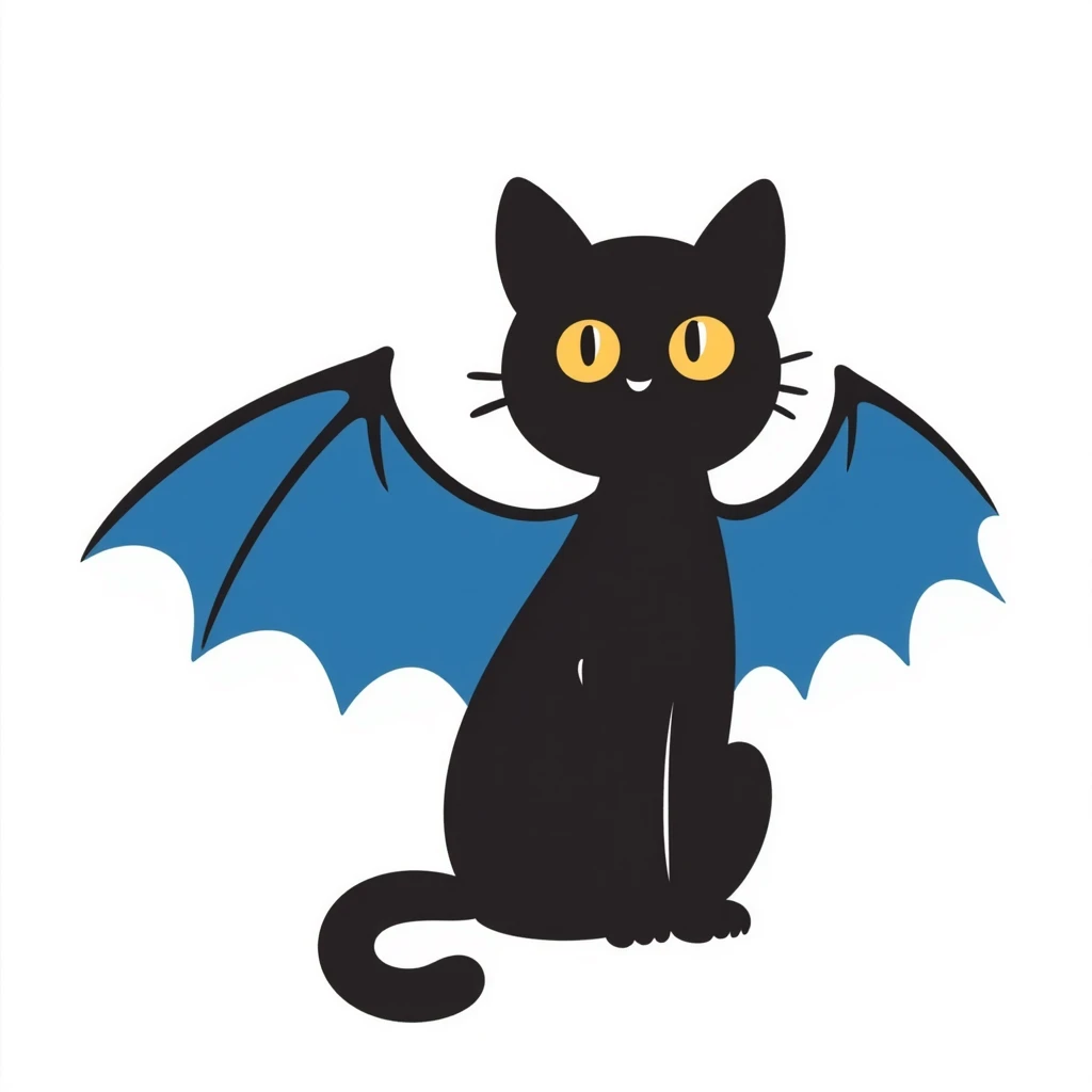black cat with blue bat wings and glowing yellow eyes emoji