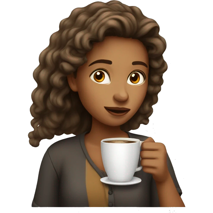 cury haired girl driking coffee emoji