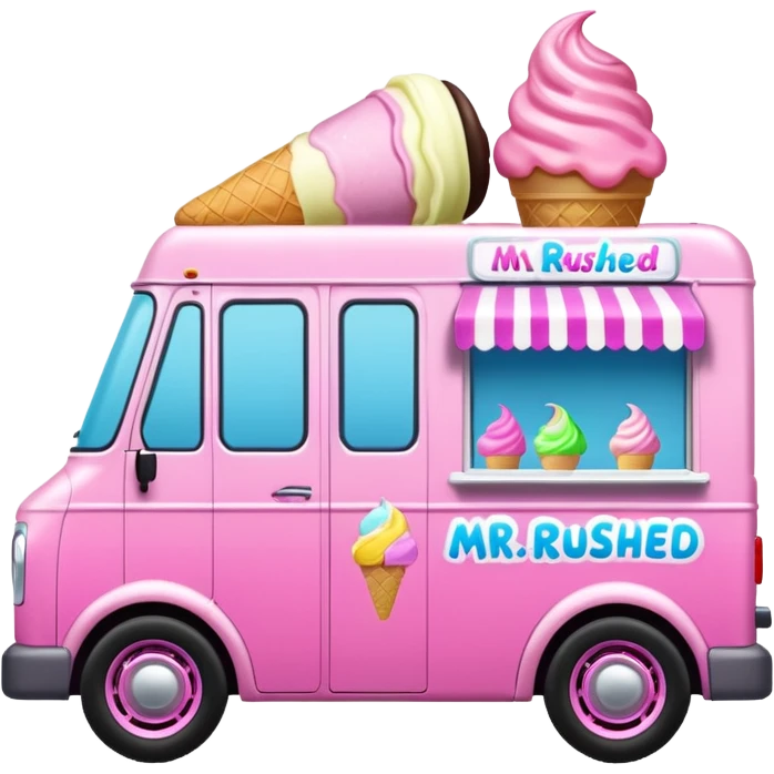 Pink ice cream van in luton called Mr rushed emoji