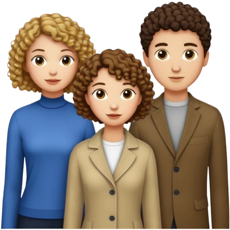 Throuple with two women with curly short hair, man with short brown hair, one woman taller than the others emoji