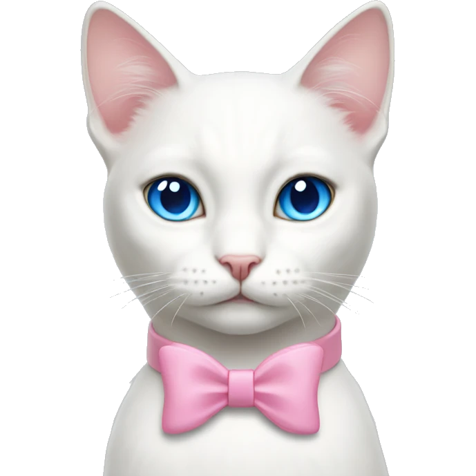 White cat blue eyes pink bow collar  emoji