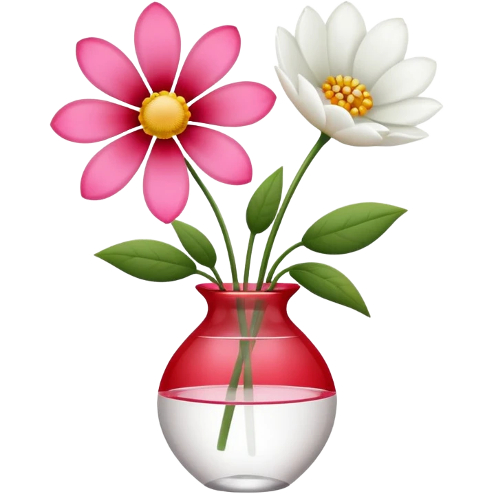 one pink flower and one white flower with red band emoji