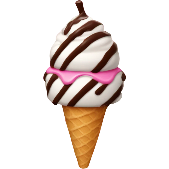 icecream with chocolate drizzle and a pink stripped straw right in the middle of it emoji
