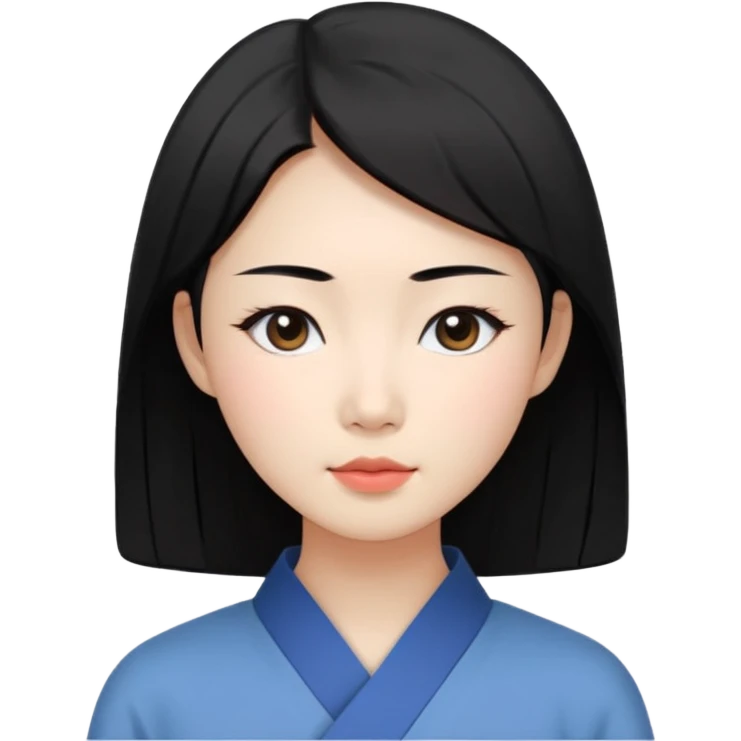 Korean woman, East Asian features,
female human avatar,
front face icon style,
large head, minimal neck,
neutral expression, calm mood,
simple black hair,
flat illustration style,
clean background emoji