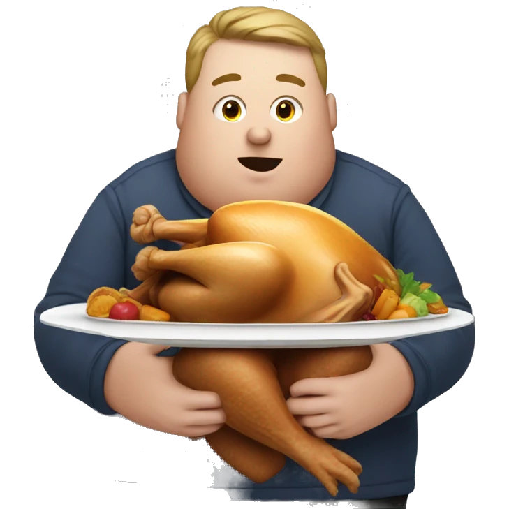 Obese white person eating  a turkey  emoji