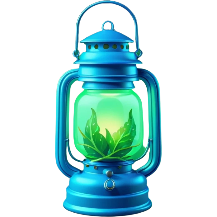 3D render of Lantern Fruit, bioluminescent deep sea style, glowing neon blue and green lights, dark background to contrast the glow, translucent organic textures. emoji
