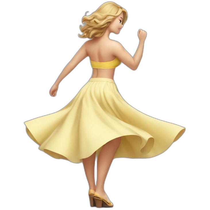 full body back view curvy caucasian-beauty-in small wide skirt lifted by the wind bikini emoji