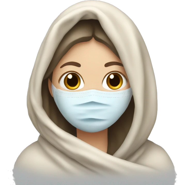 White girl in blanket with face mask on emoji