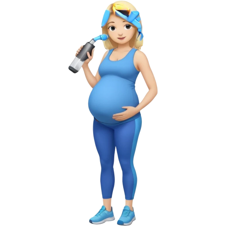 Woman blonde hair tank top blue leggings pregnant belly holding a pump bigger hips emoji