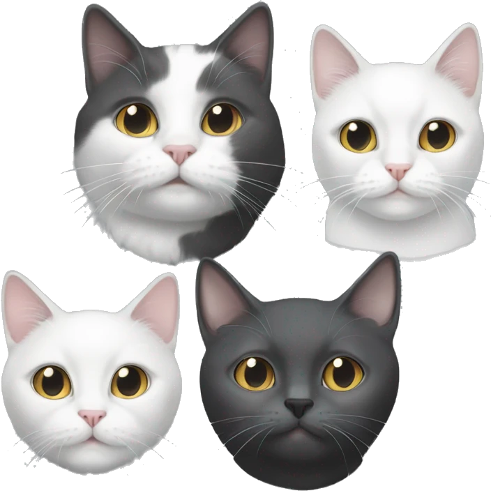 White cat, grey cat, grey & white cat, and black cat emoji