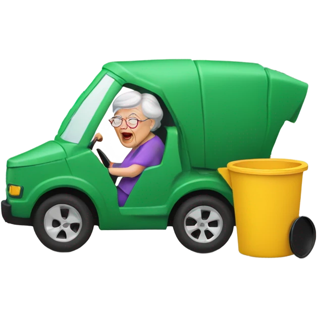 A grandma wrecking into a trashcan ￼ emoji