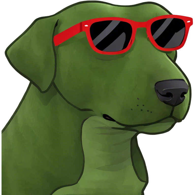 Myla Vizla Dog wearing sunglasses and a red top emoji