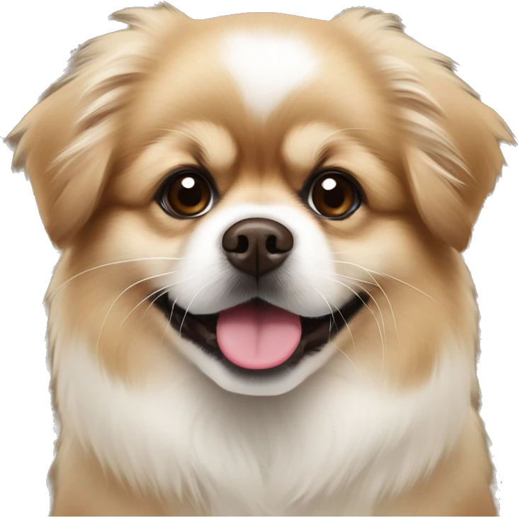 Brown and white Pomeranian Pekingese mix puppy emoji
