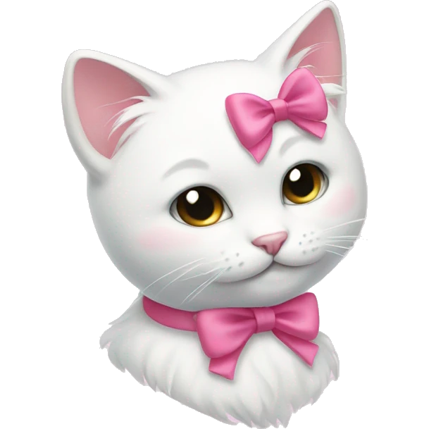 cute white cat head with pink bow  emoji