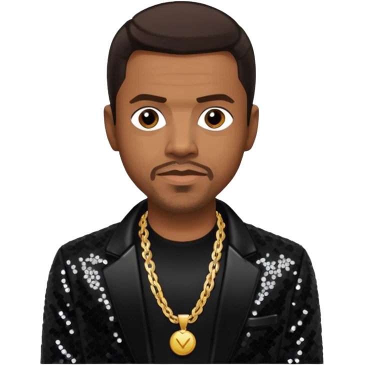 Keith Sweat (b.1961) with dark brown hair, black sequin jacket, black shirt with necklace emoji