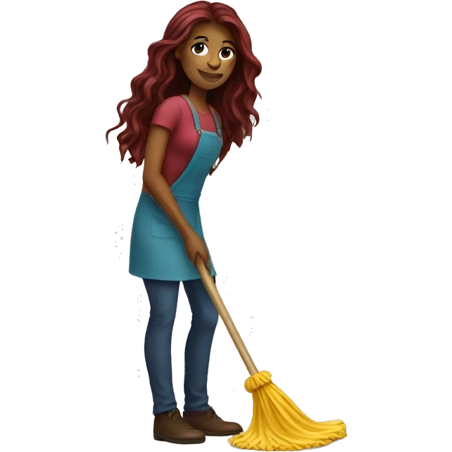 Beautiful burgundy long haired woman mopping the floor emoji