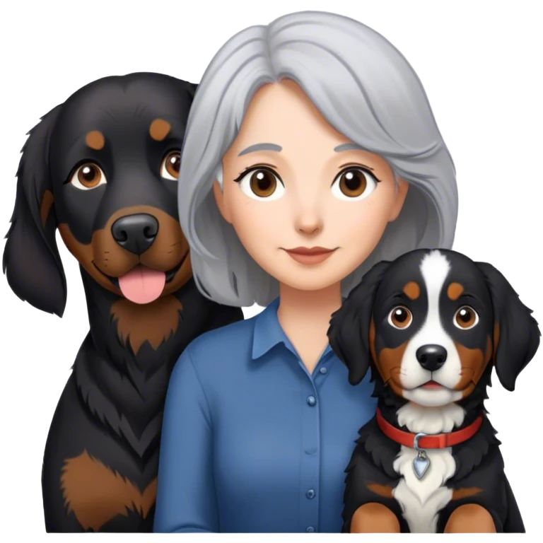 Gray hair Woman black lab and Bernese mountain dog  emoji