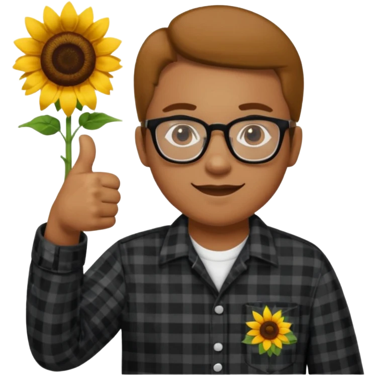 Make my biology teacher shes light brown, wears glasses, fat, all black flannel and sunflower shirt under and make her give 1 thumbs up emoji