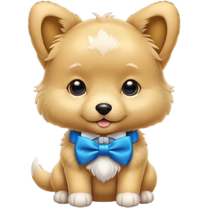 A  gold puppy with a blue bow tie emoji