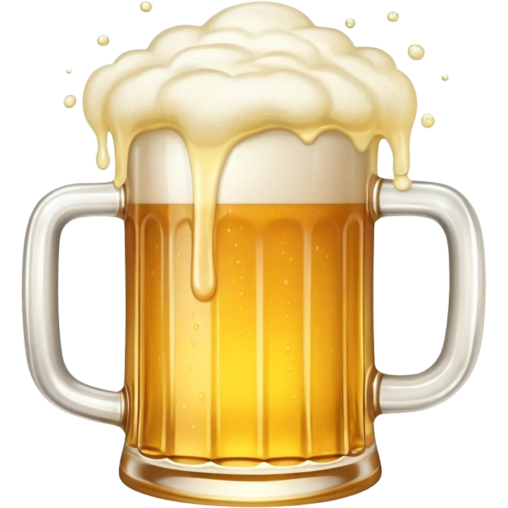 A frothy mug of golden beer with foam overflowing at the top emoji